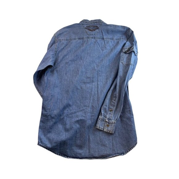 Harley Davidson Heavy Blue Denim Button-Up Shirt Y2K, Logo Buttons, Size Medium - Picture 2 of 9